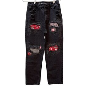 Upcycle Alabama Crimson Tide Distressed Patchwork Jeans Black  Junior Size 5